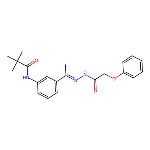 2,2-dimethyl-N-{3-[N-(phenoxyacetyl)ethanehydrazonoyl]phenyl}propanamide structure