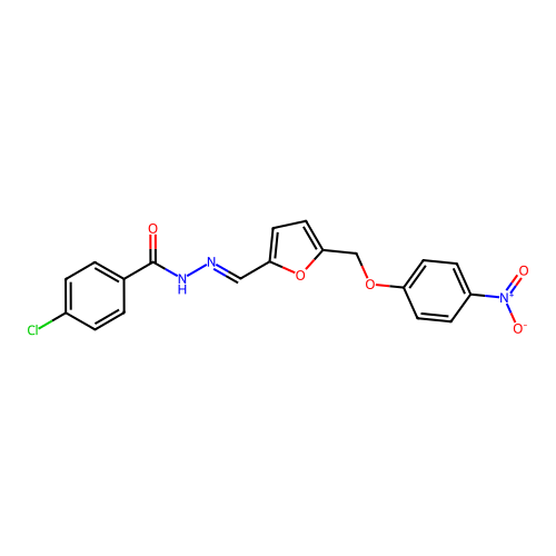 4-chloro-N-[(E)-[5-[(4-nitrophenoxy)methyl]furan-2-yl]methylideneamino]benzamide structure