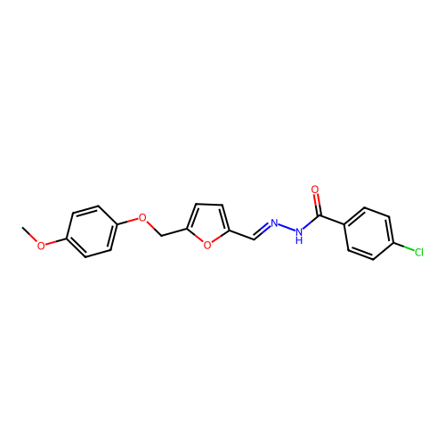 4-chloro-N-[(E)-[5-[(4-methoxyphenoxy)methyl]furan-2-yl]methylideneamino]benzamide structure