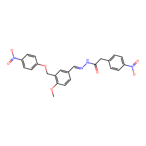 N-[(E)-[4-methoxy-3-[(4-nitrophenoxy)methyl]phenyl]methylideneamino]-2-(4-nitrophenyl)acetamide structure