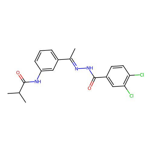 N-{3-[N-(3,4-dichlorobenzoyl)ethanehydrazonoyl]phenyl}-2-methylpropanamide structure