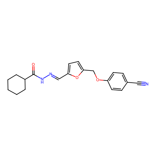 N-[(E)-[5-[(4-cyanophenoxy)methyl]furan-2-yl]methylideneamino]cyclohexanecarboxamide structure