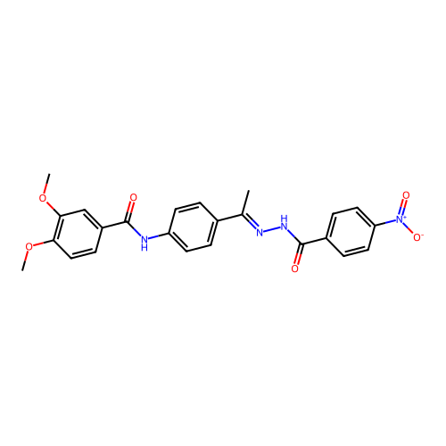 N-[4-(N-{4-nitrobenzoyl}ethanehydrazonoyl)phenyl]-3,4-dimethoxybenzamide structure