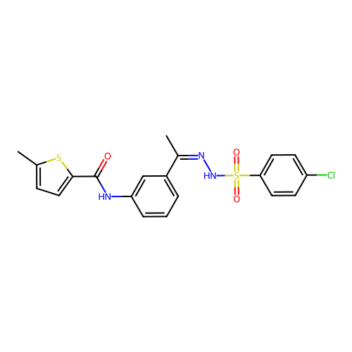 N-[3-[(Z)-N-[(4-chlorophenyl)sulfonylamino]-C-methylcarbonimidoyl]phenyl]-5-methylthiophene-2-carboxamide structure