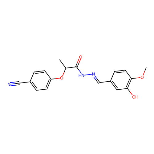 2-(4-cyanophenoxy)-N'-[(E)-(3-hydroxy-4-methoxyphenyl)methylidene]propanehydrazide structure