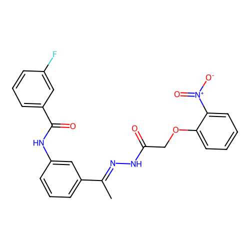 3-fluoro-N-{3-[N-({2-nitrophenoxy}acetyl)ethanehydrazonoyl]phenyl}benzamide structure