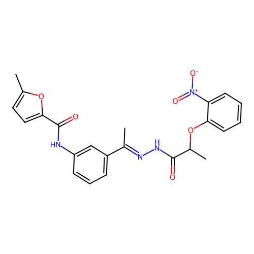 N-{3-[N-(2-{2-nitrophenoxy}propanoyl)ethanehydrazonoyl]phenyl}-5-methyl-2-furamide structure