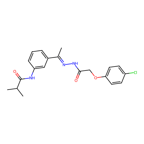 N-(3-{N-[(4-chlorophenoxy)acetyl]ethanehydrazonoyl}phenyl)-2-methylpropanamide structure