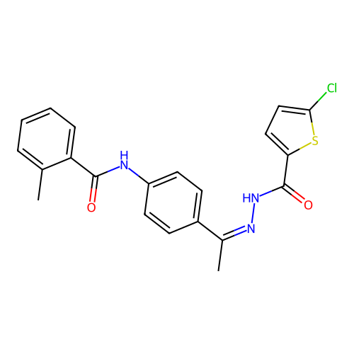 5-chloro-N-[(Z)-1-[4-[(2-methylbenzoyl)amino]phenyl]ethylideneamino]thiophene-2-carboxamide structure