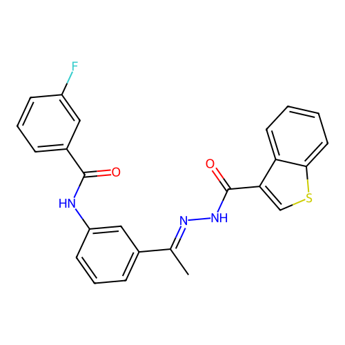 N-{3-[N-(1-benzothien-3-ylcarbonyl)ethanehydrazonoyl]phenyl}-3-fluorobenzamide structure