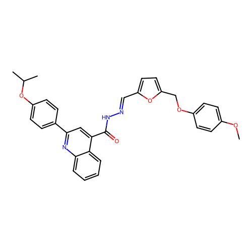 N-[(E)-[5-[(4-methoxyphenoxy)methyl]furan-2-yl]methylideneamino]-2-(4-propan-2-yloxyphenyl)quinoline-4-carboxamide structure