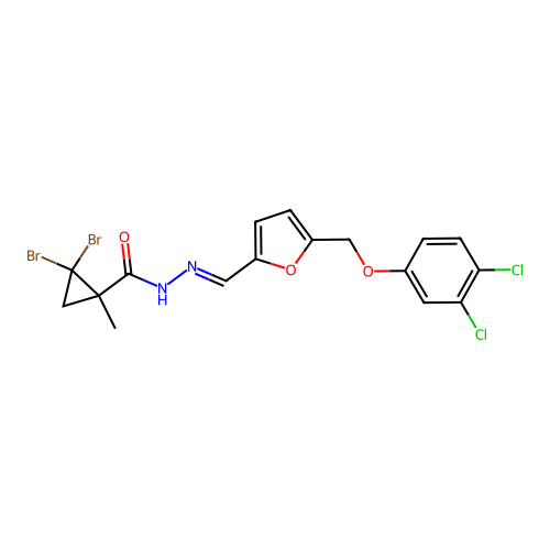 2,2-dibromo-N'-({5-[(3,4-dichlorophenoxy)methyl]-2-furyl}methylene)-1-methylcyclopropanecarbohydrazide structure