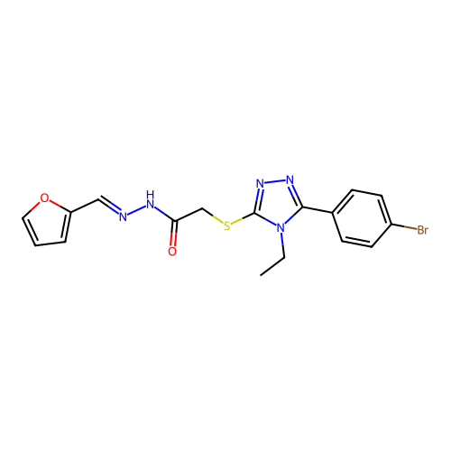 2-[[5-(4-bromophenyl)-4-ethyl-1,2,4-triazol-3-yl]sulfanyl]-N-[(E)-furan-2-ylmethylideneamino]acetamide structure