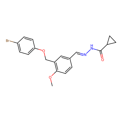 N-[(E)-[3-[(4-bromophenoxy)methyl]-4-methoxyphenyl]methylideneamino]cyclopropanecarboxamide structure