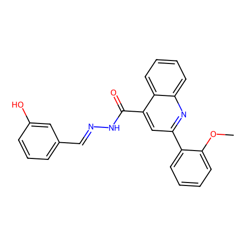 N-[(E)-(3-hydroxyphenyl)methylideneamino]-2-(2-methoxyphenyl)quinoline-4-carboxamide structure