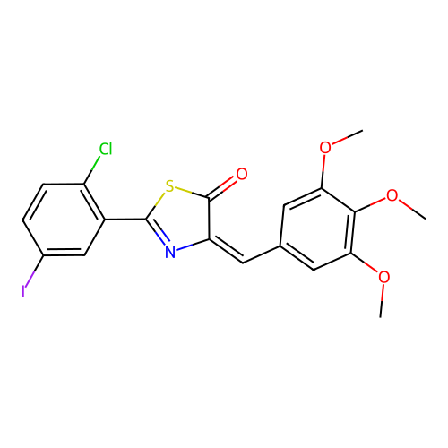 2-(2-chloro-5-iodophenyl)-4-(3,4,5-trimethoxybenzylidene)-1,3-thiazol-5(4H)-one structure