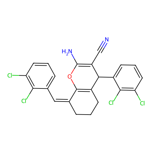 (8Z)-2-amino-4-(2,3-dichlorophenyl)-8-[(2,3-dichlorophenyl)methylidene]-4,5,6,7-tetrahydrochromene-3-carbonitrile structure