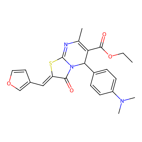 ethyl 5-[4-(dimethylamino)phenyl]-2-(3-furylmethylene)-7-methyl-3-oxo-2,3-dihydro-5H-[1,3]thiazolo[3,2-a]pyrimidine-6-carboxylate structure