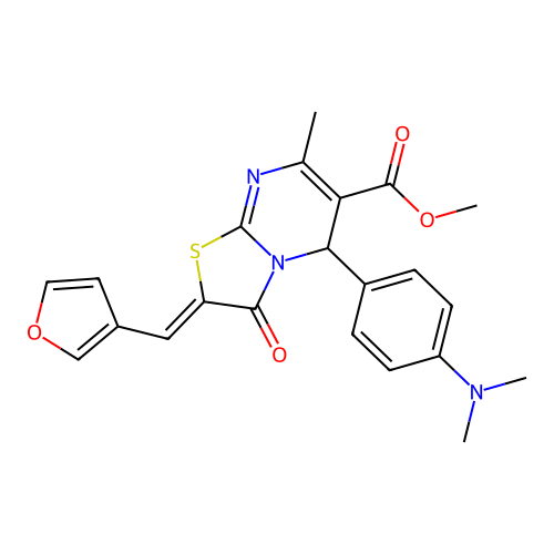 methyl (2E)-5-[4-(dimethylamino)phenyl]-2-[(furan-3-yl)methylidene]-7-methyl-3-oxo-2H,3H,5H-[1,3]thiazolo[3,2-a]pyrimidine-6-carboxylate structure