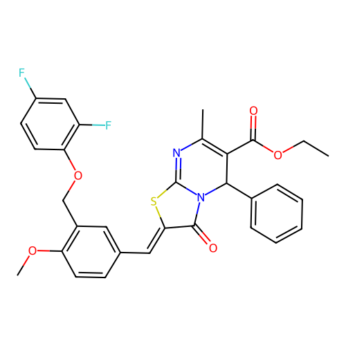ethyl (2Z)-2-[[3-[(2,4-difluorophenoxy)methyl]-4-methoxyphenyl]methylidene]-7-methyl-3-oxo-5-phenyl-5H-[1,3]thiazolo[3,2-a]pyrimidine-6-carboxylate structure