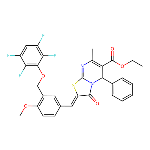 ethyl 2-{4-methoxy-3-[(2,3,5,6-tetrafluorophenoxy)methyl]benzylidene}-7-methyl-3-oxo-5-phenyl-2,3-dihydro-5H-[1,3]thiazolo[3,2-a]pyrimidine-6-carboxylate structure
