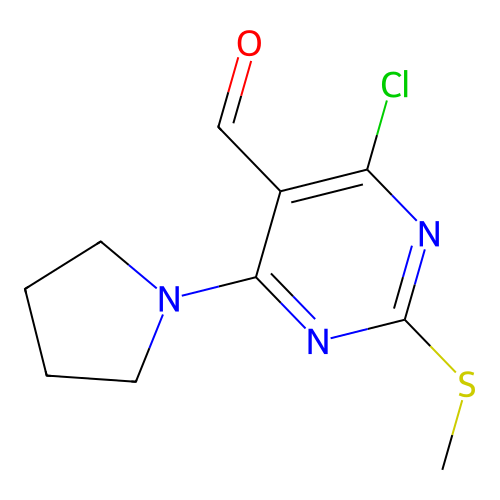 4-Chloro-2-methylsulfanyl-6-pyrrolidin-1-yl-pyrimidine-5-carbaldehyde structure