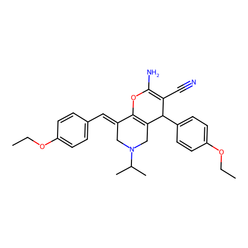 (8E)-2-amino-4-(4-ethoxyphenyl)-8-[(4-ethoxyphenyl)methylidene]-6-propan-2-yl-5,7-dihydro-4H-pyrano[3,2-c]pyridine-3-carbonitrile structure