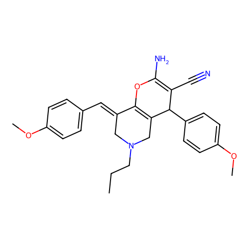 (8E)-2-amino-4-(4-methoxyphenyl)-8-[(4-methoxyphenyl)methylidene]-6-propyl-5,7-dihydro-4H-pyrano[3,2-c]pyridine-3-carbonitrile structure