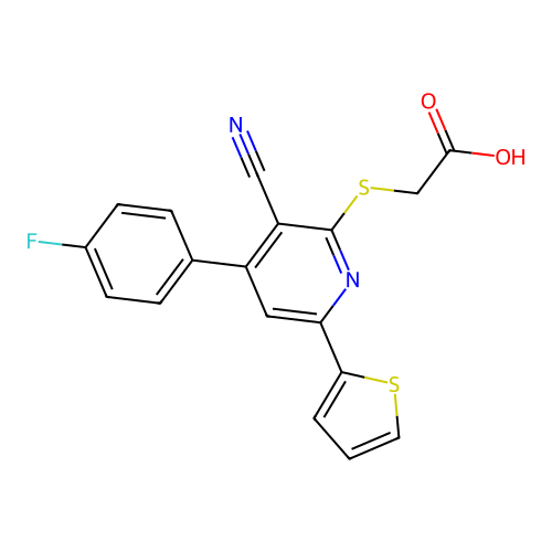 {[3-Cyano-4-(4-fluorophenyl)-6-(thiophen-2-yl)pyridin-2-yl]sulfanyl}acetic acid structure