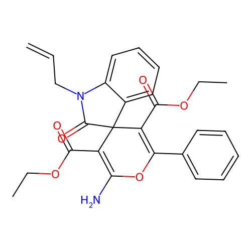 3',5'-DIETHYL 6'-AMINO-2-OXO-2'-PHENYL-1-(PROP-2-EN-1-YL)-1,2-DIHYDROSPIRO[INDOLE-3,4'-PYRAN]-3',5'-DICARBOXYLATE structure