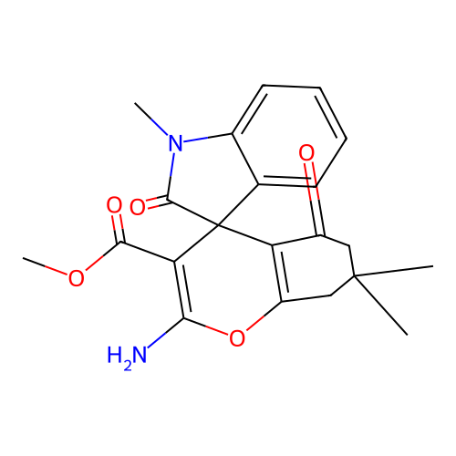 methyl 2-amino-1',7,7-trimethyl-2',5-dioxo-1',2',5,6,7,8-hexahydrospiro[chromene-4,3'-indole]-3-carboxylate structure