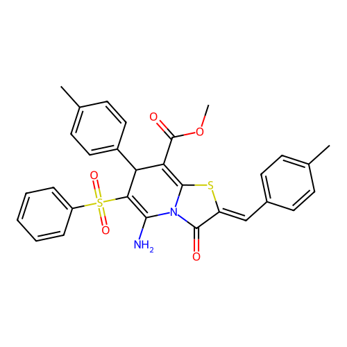methyl 5-amino-2-(4-methylbenzylidene)-7-(4-methylphenyl)-3-oxo-6-(phenylsulfonyl)-2,3-dihydro-7H-[1,3]thiazolo[3,2-a]pyridine-8-carboxylate structure