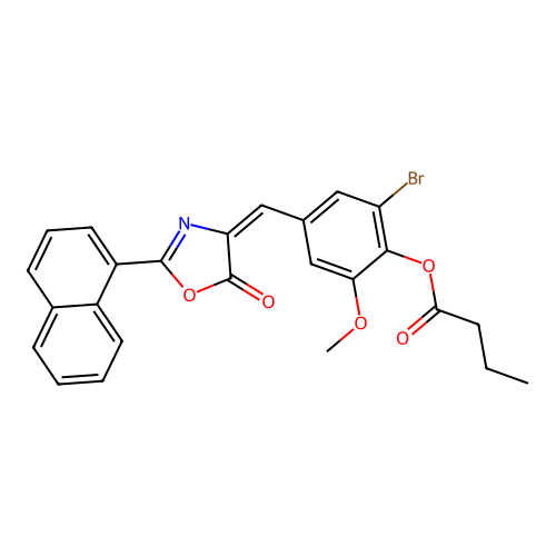 2-bromo-6-methoxy-4-[(2-(1-naphthyl)-5-oxo-1,3-oxazol-4(5H)-ylidene)methyl]phenyl butyrate structure