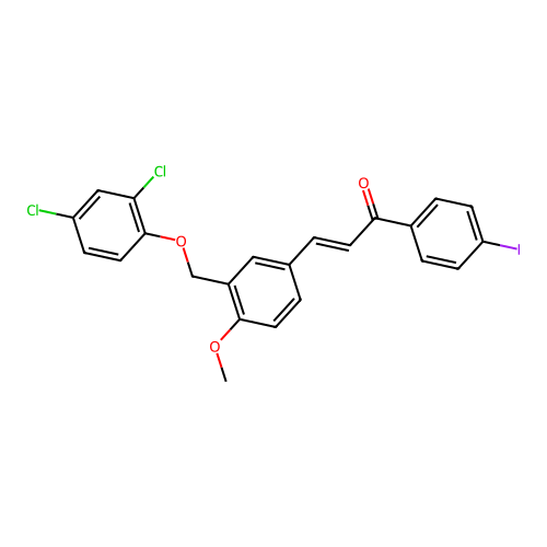 (E)-3-[3-[(2,4-dichlorophenoxy)methyl]-4-methoxyphenyl]-1-(4-iodophenyl)prop-2-en-1-one structure