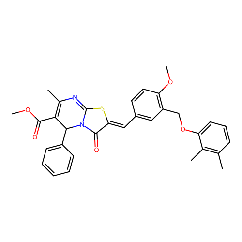 methyl (2Z)-2-{3-[(2,3-dimethylphenoxy)methyl]-4-methoxybenzylidene}-7-methyl-3-oxo-5-phenyl-2,3-dihydro-5H-[1,3]thiazolo[3,2-a]pyrimidine-6-carboxylate structure