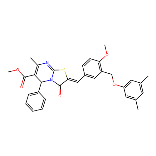 methyl (2Z)-2-[[3-[(3,5-dimethylphenoxy)methyl]-4-methoxyphenyl]methylidene]-7-methyl-3-oxo-5-phenyl-5H-[1,3]thiazolo[3,2-a]pyrimidine-6-carboxylate structure