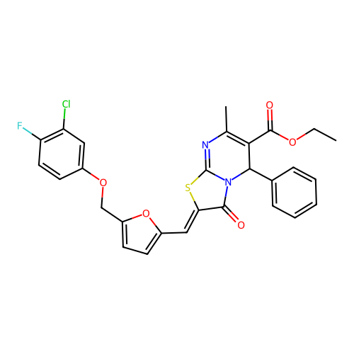 ethyl (2Z)-2-[[5-[(3-chloro-4-fluorophenoxy)methyl]furan-2-yl]methylidene]-7-methyl-3-oxo-5-phenyl-5H-[1,3]thiazolo[3,2-a]pyrimidine-6-carboxylate structure