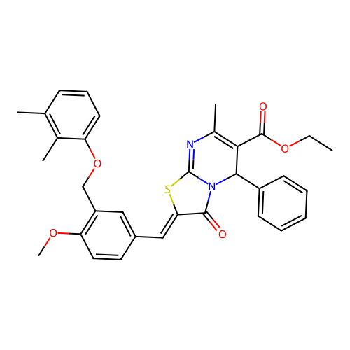 ethyl (2Z)-2-{3-[(2,3-dimethylphenoxy)methyl]-4-methoxybenzylidene}-7-methyl-3-oxo-5-phenyl-2,3-dihydro-5H-[1,3]thiazolo[3,2-a]pyrimidine-6-carboxylate structure