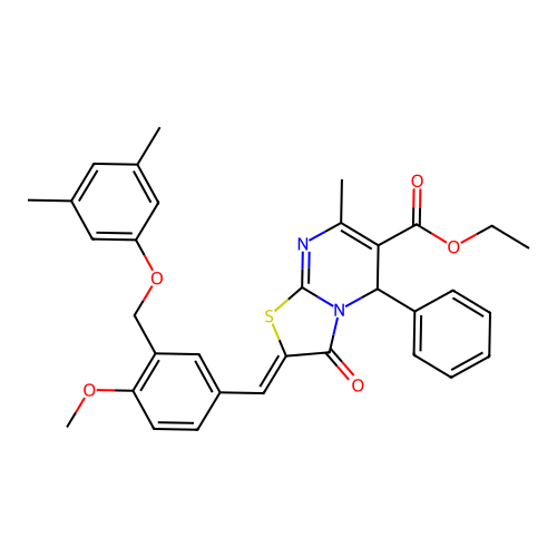 ethyl (2Z)-2-{3-[(3,5-dimethylphenoxy)methyl]-4-methoxybenzylidene}-7-methyl-3-oxo-5-phenyl-2,3-dihydro-5H-[1,3]thiazolo[3,2-a]pyrimidine-6-carboxylate structure