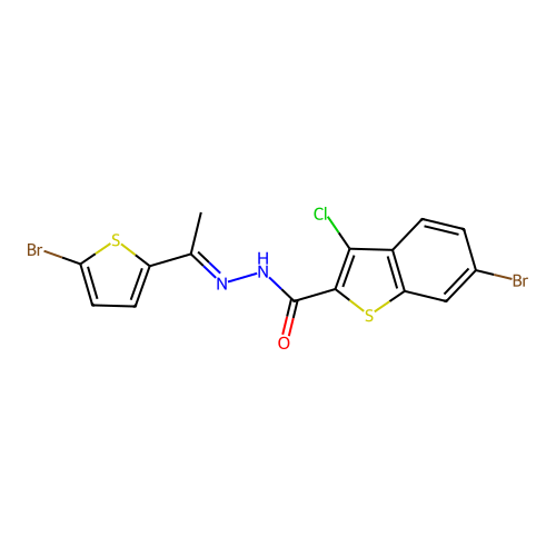 6-bromo-N'-[1-(5-bromo-2-thienyl)ethylidene]-3-chloro-1-benzothiophene-2-carbohydrazide structure