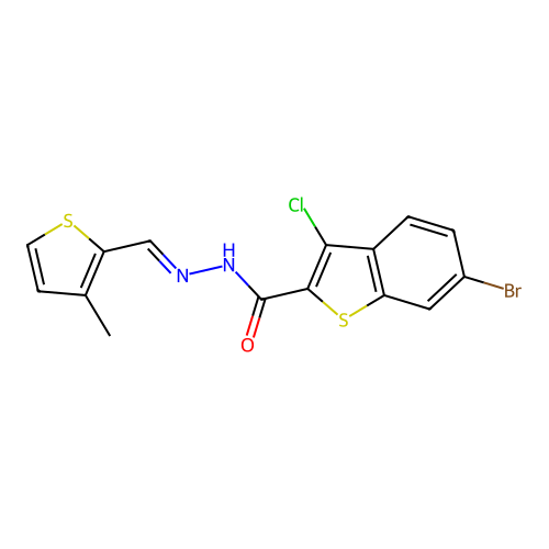 6-bromo-3-chloro-N'-[(3-methyl-2-thienyl)methylene]-1-benzothiophene-2-carbohydrazide structure
