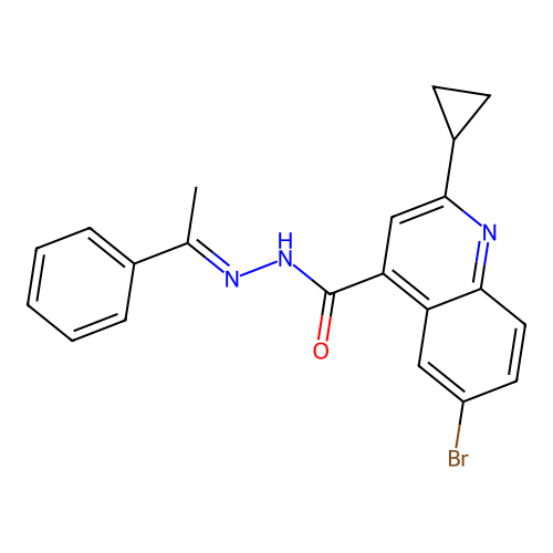 6-bromo-2-cyclopropyl-N'-(1-phenylethylidene)-4-quinolinecarbohydrazide structure