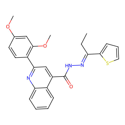 2-(2,4-dimethoxyphenyl)-N'-[1-(2-thienyl)propylidene]-4-quinolinecarbohydrazide structure