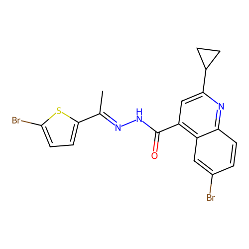 6-bromo-N'-[1-(5-bromo-2-thienyl)ethylidene]-2-cyclopropyl-4-quinolinecarbohydrazide structure