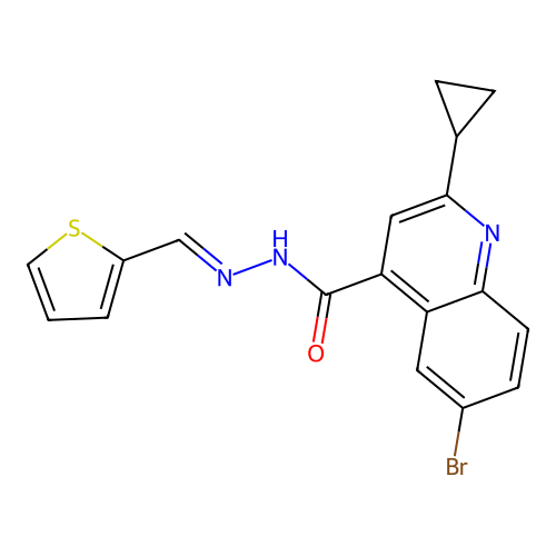 6-bromo-2-cyclopropyl-N-[(E)-thiophen-2-ylmethylideneamino]quinoline-4-carboxamide structure