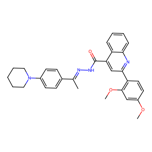2-(2,4-dimethoxyphenyl)-N'-{1-[4-(1-piperidinyl)phenyl]ethylidene}-4-quinolinecarbohydrazide structure