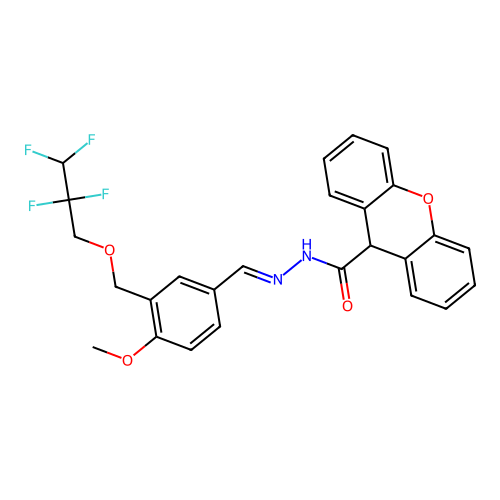 N-[(E)-[4-methoxy-3-(2,2,3,3-tetrafluoropropoxymethyl)phenyl]methylideneamino]-9H-xanthene-9-carboxamide structure