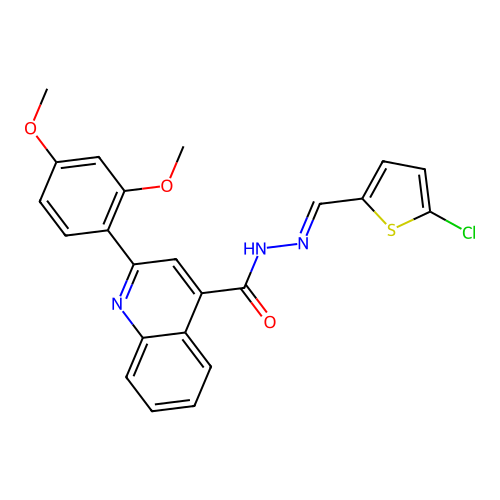 N-[(E)-(5-chlorothiophen-2-yl)methylideneamino]-2-(2,4-dimethoxyphenyl)quinoline-4-carboxamide structure
