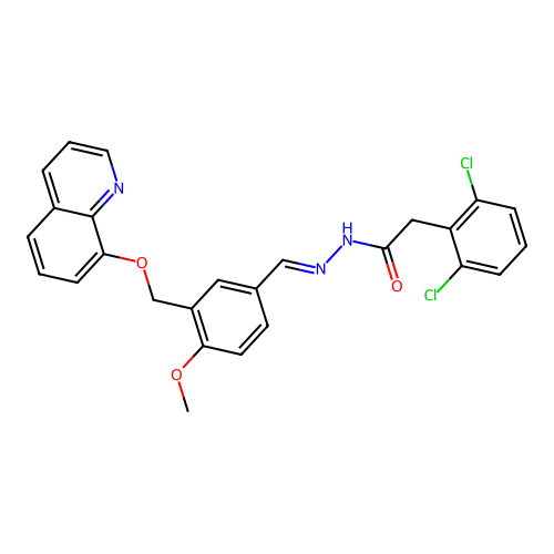 2-(2,6-dichlorophenyl)-N-[(E)-[4-methoxy-3-(quinolin-8-yloxymethyl)phenyl]methylideneamino]acetamide structure