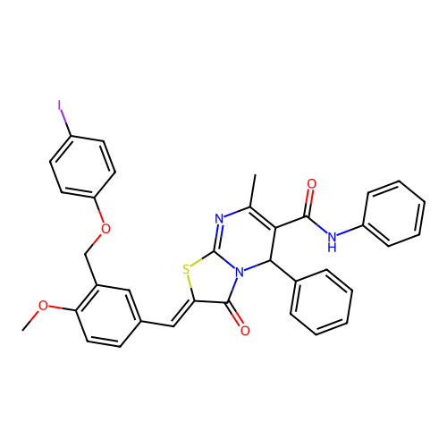 (2Z)-2-[[3-[(4-iodophenoxy)methyl]-4-methoxyphenyl]methylidene]-7-methyl-3-oxo-N,5-diphenyl-5H-[1,3]thiazolo[3,2-a]pyrimidine-6-carboxamide structure